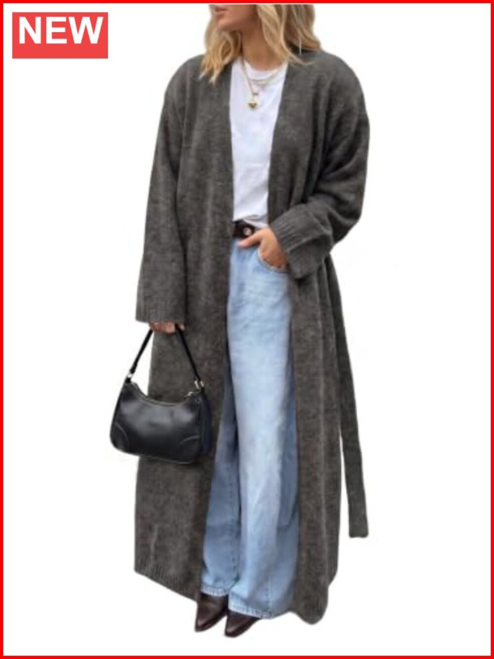 Women's Long Cardigan Sweater Oversized Open Front Knit with Belt